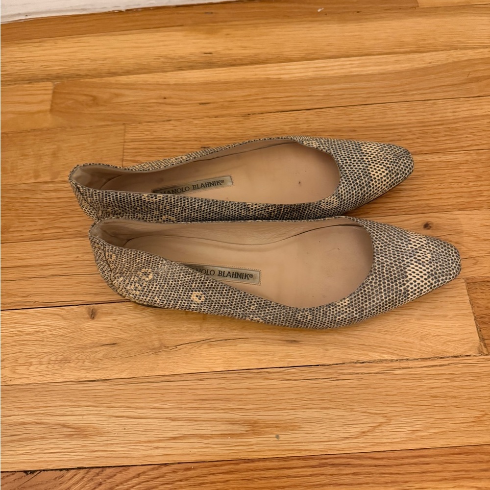 Manolo Blahnik Gray Snakeskin Flats - Picture 2 of 4